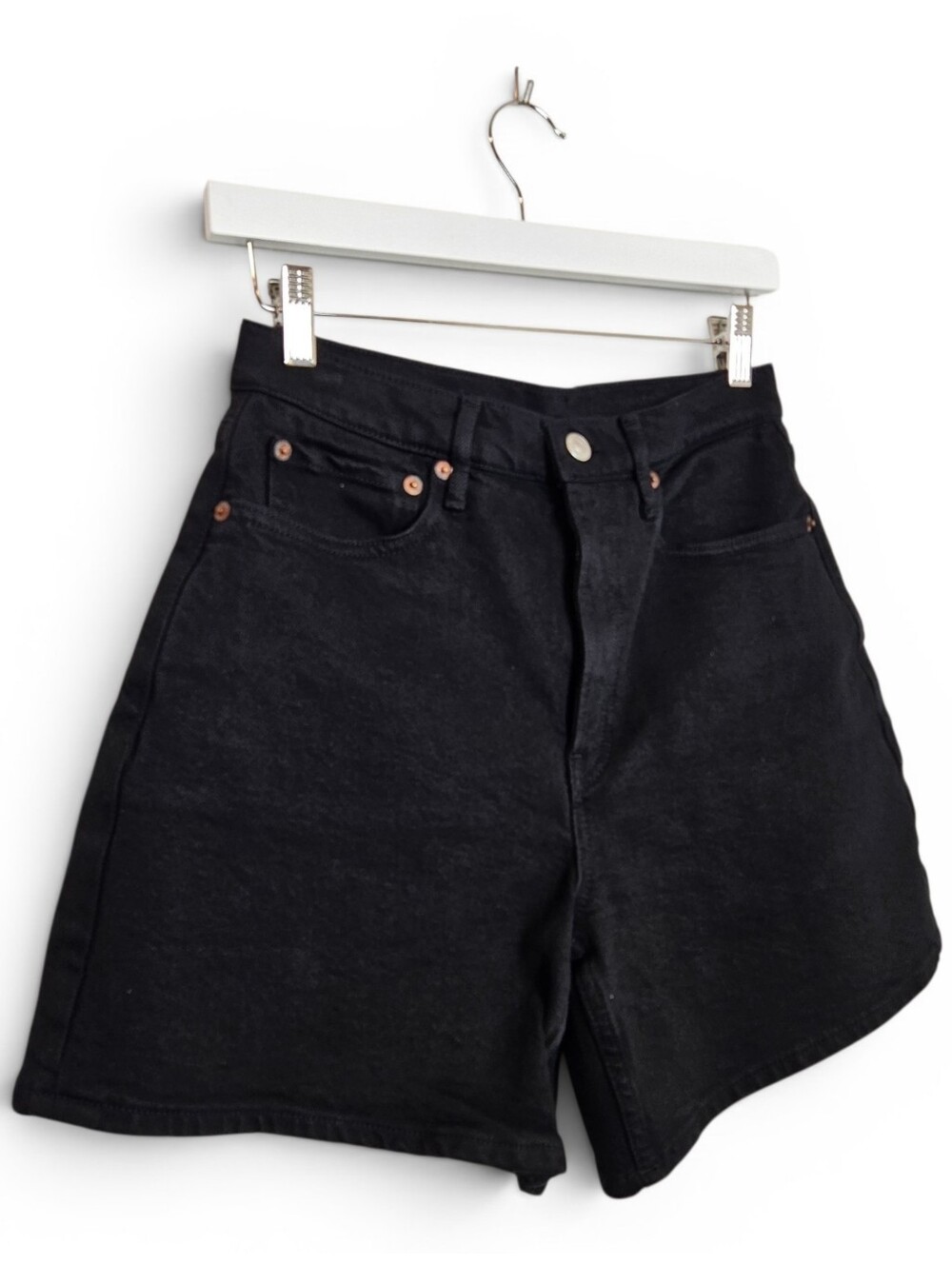 Buck Mason Shorts Womens Sz 27 Rider High Rise Rigid Denim Vintage Black